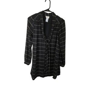Sienna Sky Women's Black &‎ White Plaid Long Sleeve V-Neck Blouse XS